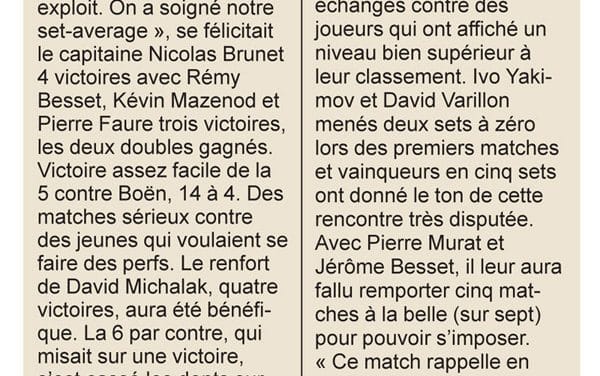 La 1 toujours leader, la 2 s&rsquo;accroche. 2 victoires en départementale.