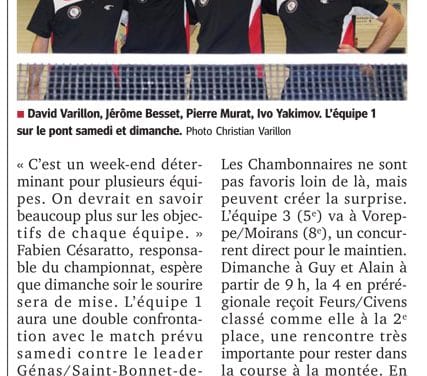 Double confrontation pour la Une. Samedi à Génas, dimanche à domicile contre Chambéry.