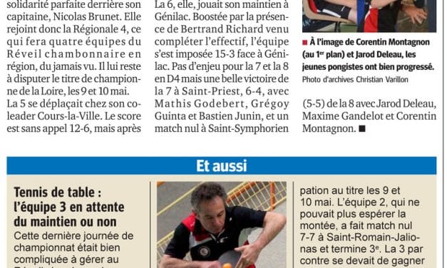 La 3 en attente du maintien. La 4 accède à la R4, la 5 en pré-régionale.