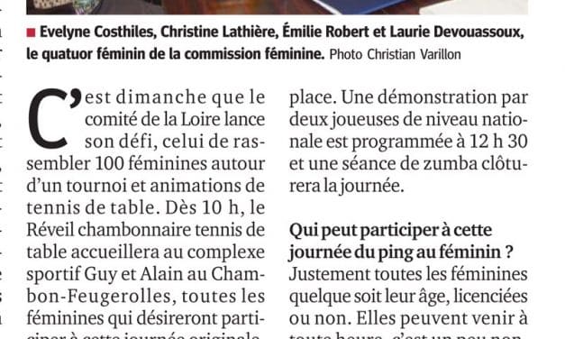 Dimanche, journée du ping au féminin au complexe Guy et Alain