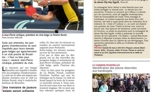 Le Réveil Chambonnaire solidaires de ses amis pongistes belges.