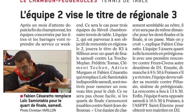 La 2, la 5 et la 6 jouent respectivement le titre, la montée, le maintien