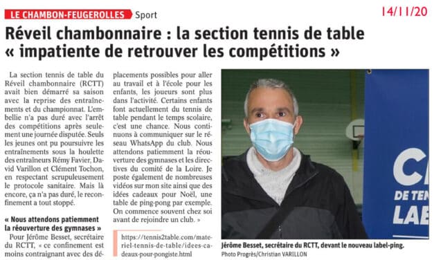 Réveil Chambonnaire : la section tennis de table « impatiente de retrouver les compétitions »