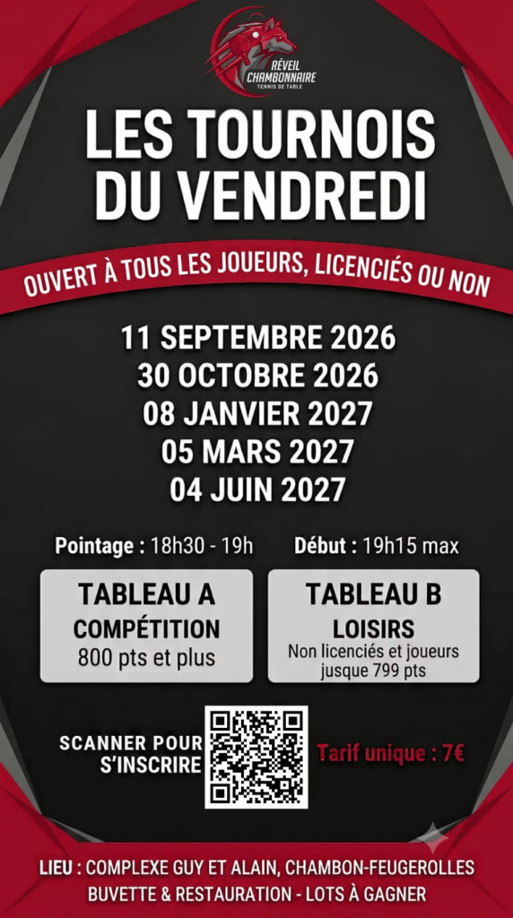 Les tournois du vendredi c&rsquo;est reparti ! Saison 2026/2027