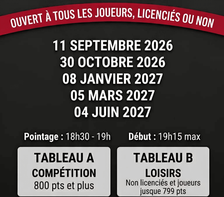 Les tournois du vendredi c&rsquo;est reparti ! Saison 2026/2027
