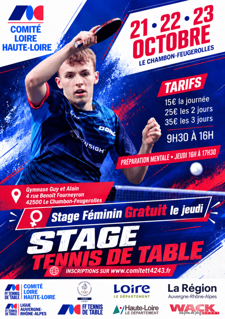 Stage de tennis de table au Chambon-Feugerolles (vacances d&rsquo;octobre)